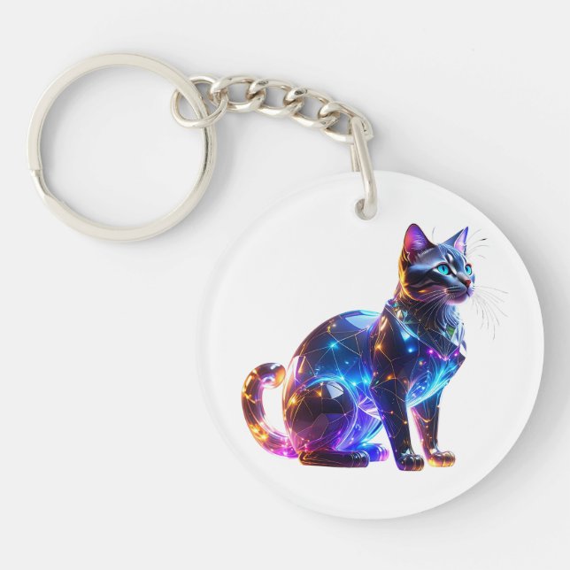Glassy Colourful Cat Keychain (Front)