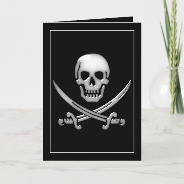 Glassy Pirate Skull & Sword Crossbones Card (Front)