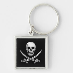 Glassy Pirate Skull & Sword Crossbones Keychain