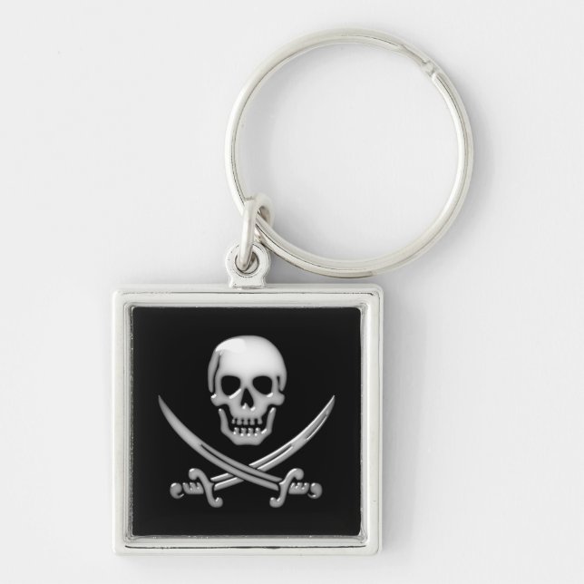 Glassy Pirate Skull & Sword Crossbones Keychain (Front)