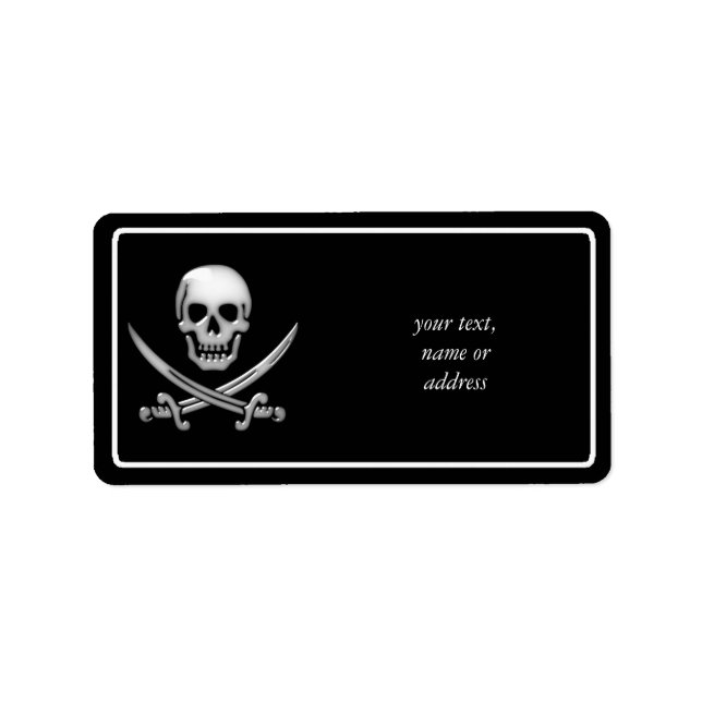 Glassy Pirate Skull & Sword Crossbones Label (Front)