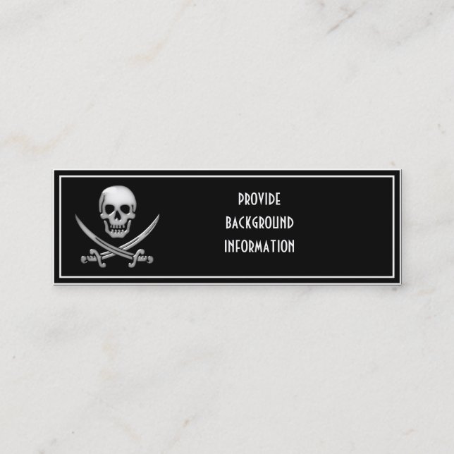 Glassy Pirate Skull & Sword Crossbones Mini Business Card (Front)