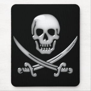 Glassy Pirate Skull & Sword Crossbones Mouse Pad