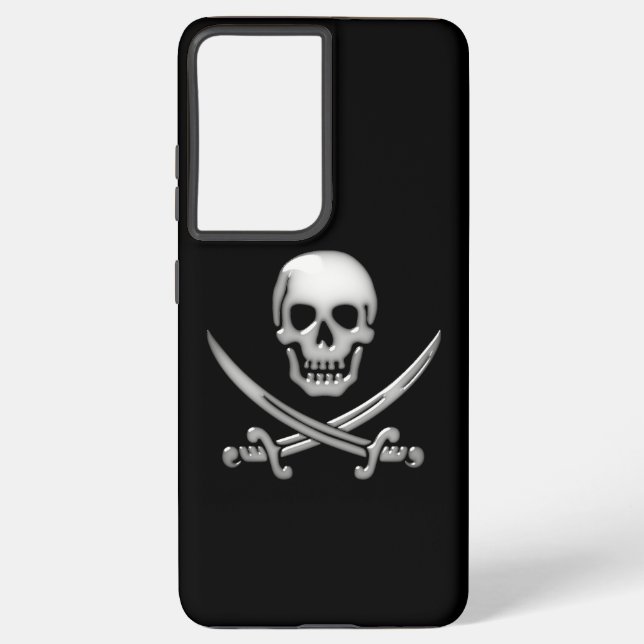 Glassy Pirate Skull & Sword Crossbones Samsung Galaxy S21 Ultra Case (Back)