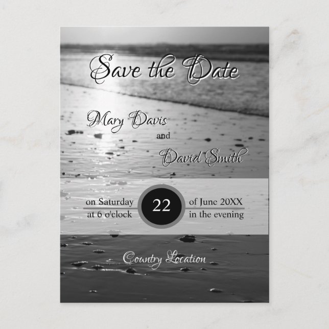 Glassy Sand Grayscale Save The Date Postcard (Front)