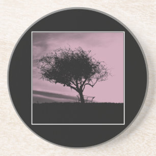 Glastonbury Hawthorn. Tree on Hill. Pink, Black. Coaster