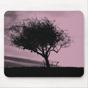 Glastonbury Hawthorn. Tree on Hill. Pink, Black. Mouse Pad