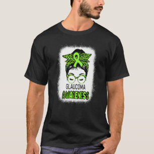 Glaucoma Awareness Messy Bun Mom Warrior Green rib T-Shirt