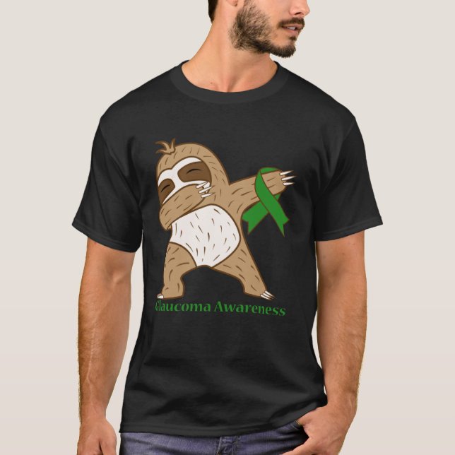Glaucoma Awareness Ribbon Dabbing Sloth Warrior T-Shirt (Front)