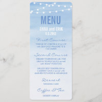 Glaucous Blue Watercolor String Lights Menu Card