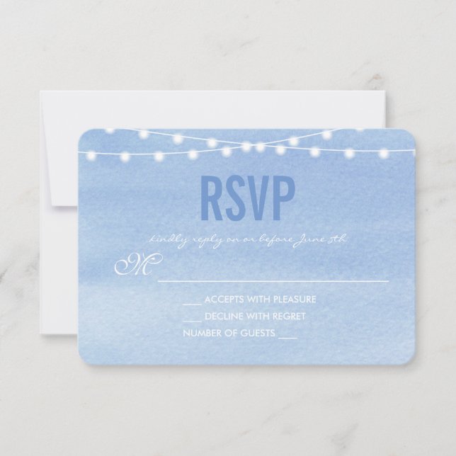 Glaucous Blue Watercolor String Lights RSVP (Front)