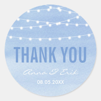 Glaucous Blue Watercolor Stringlights Thank You Classic Round Sticker