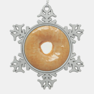 Glazed Doughnut Snowflake Pewter Christmas Ornament