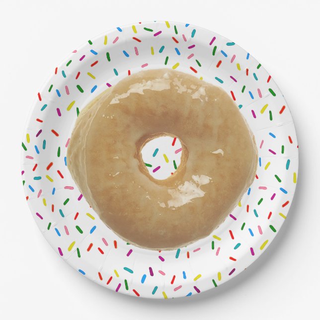 Glazed  Doughnut with Sprinkles  Paper Plate (Front)