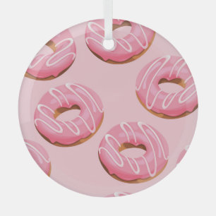 Glazed Doughnuts Seamless Background Glass Ornament