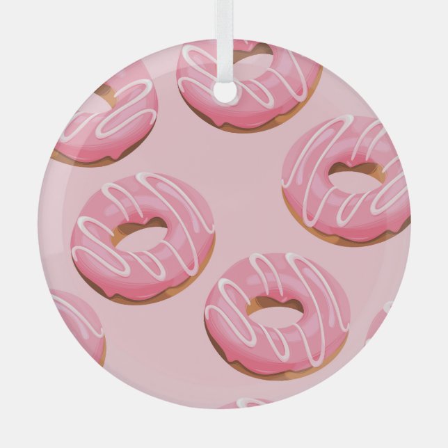 Glazed Doughnuts Seamless Background Glass Ornament (Front)