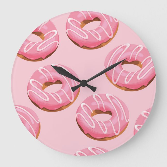 Glazed Doughnuts Seamless Background Large Clock (Front)