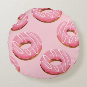 Glazed Doughnuts Seamless Background Round Pillow