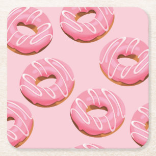 Glazed Doughnuts Seamless Background Square Paper Coaster