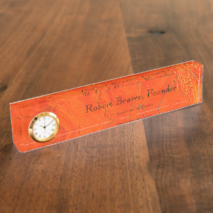 Glazed Terracotta Desk Nameplate With Clock