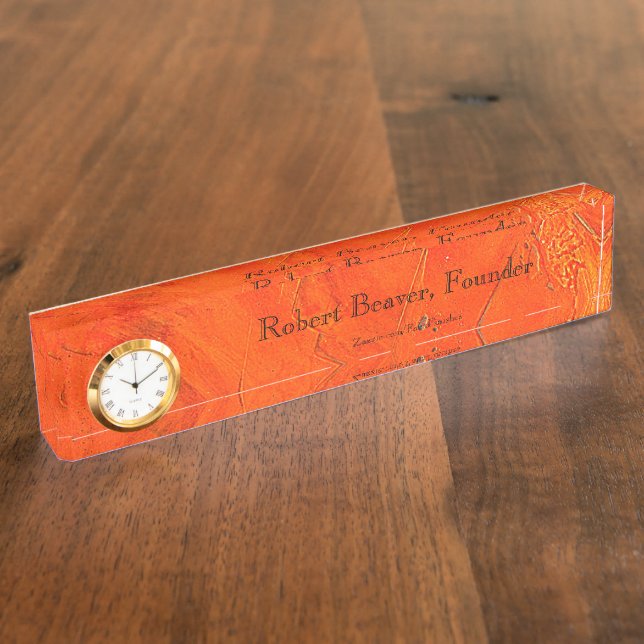 Glazed Terracotta Desk Nameplate With Clock (Side)