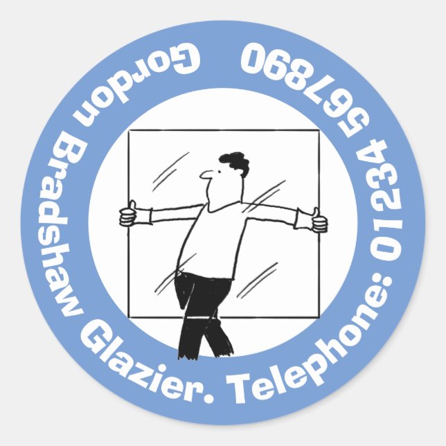 Glazier glass & glazing with Contact Details. Classic Round Sticker (Front)