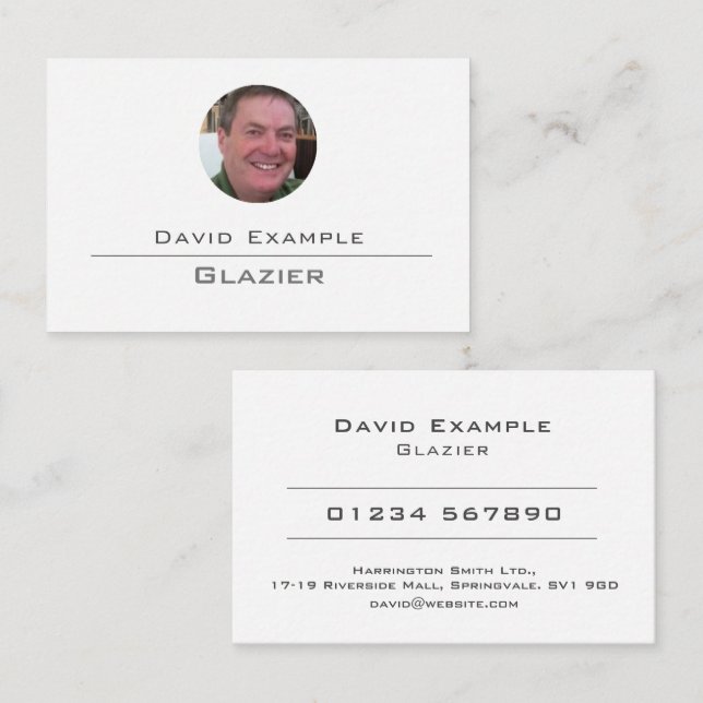 Glazier with Photo of Holder Business Card (Front/Back)