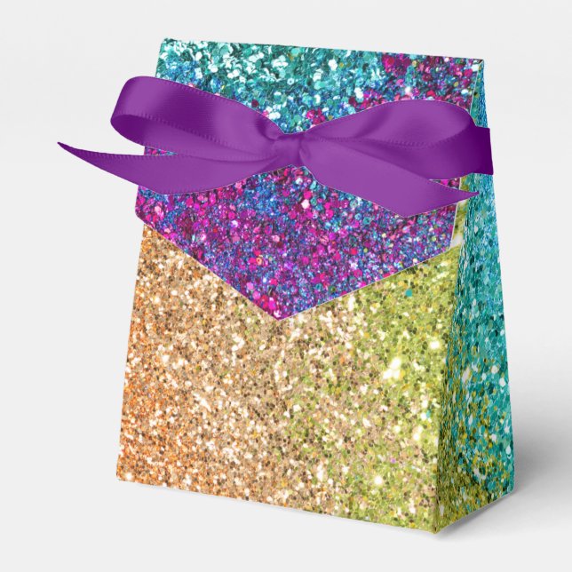 Gleaming Rainbow Glitter Swirl Favor Box (Front Side)