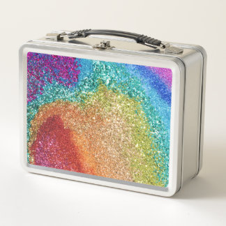 Gleaming Rainbow Glitter Swirl Metal Lunch Box