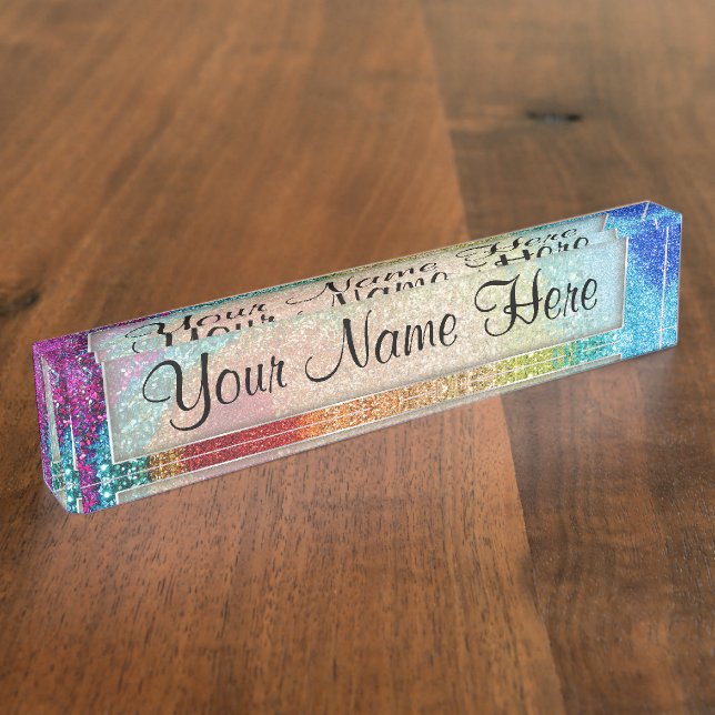 Gleaming Rainbow Glitter Swirl Nameplate (Side)