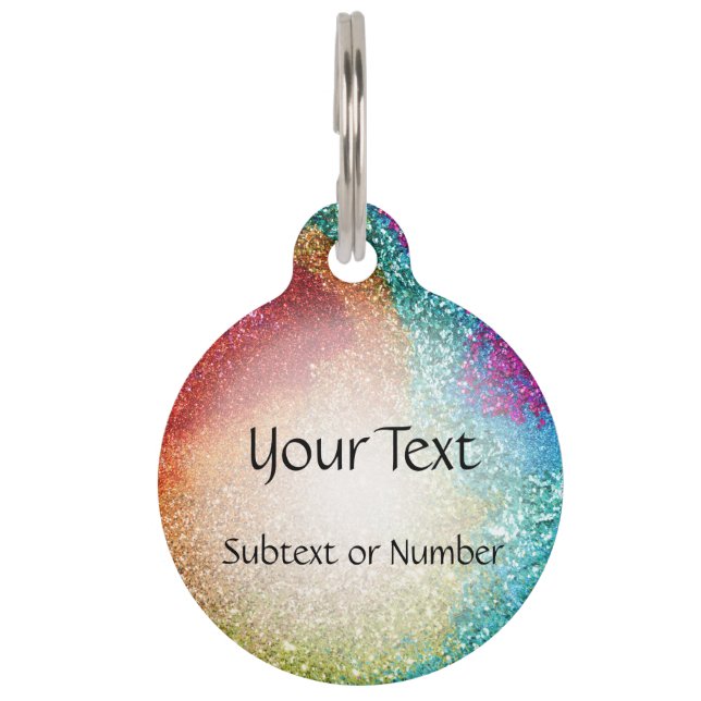 Gleaming Rainbow Glitter Swirl Pet Tag (Front)