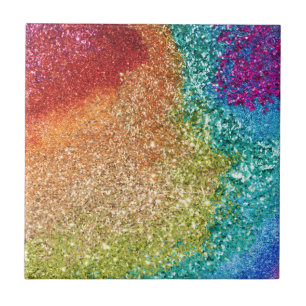 Gleaming Rainbow Glitter Swirl Tile