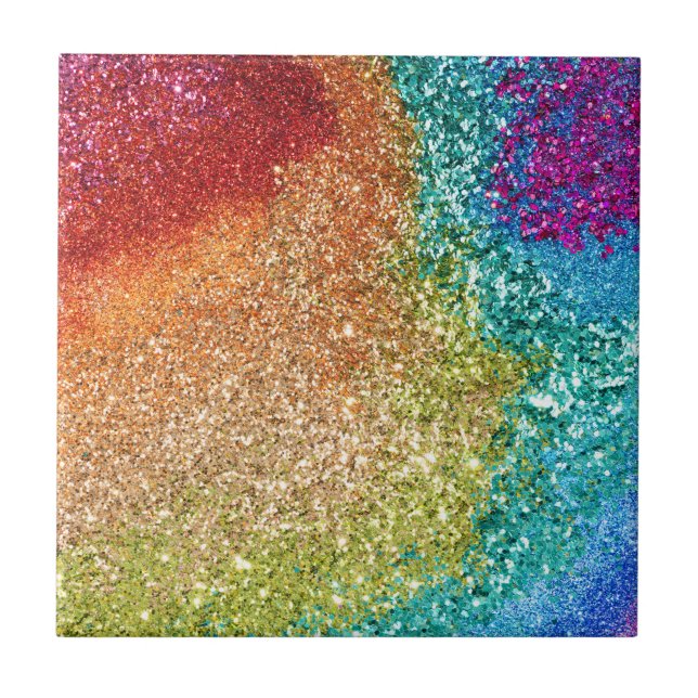 Gleaming Rainbow Glitter Swirl Tile (Front)
