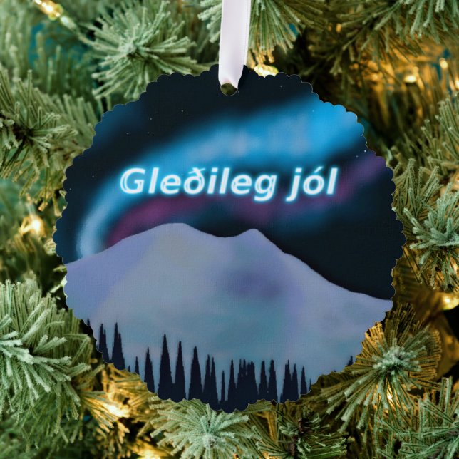 Gleðileg Jól - Blue Aurora Ornament Card (Insitu (Tree))