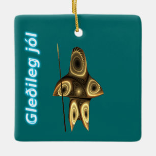 Gleðileg jól - Fractal Inuit Hunter Ceramic Ornament
