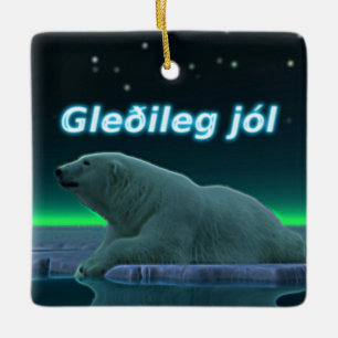 Gleðileg Jól - Ice Edge Polar Bear Ceramic Ornament