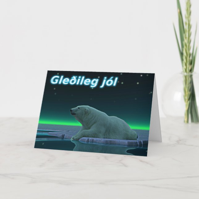 Gleðileg Jól - Ice Edge Polar Bear Holiday Card (Front)
