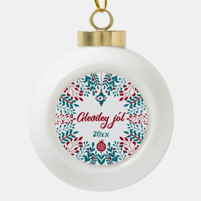 Gleðileg jól, Icelandic Christmas Greeting Ceramic Ball Christmas Ornament (Front)