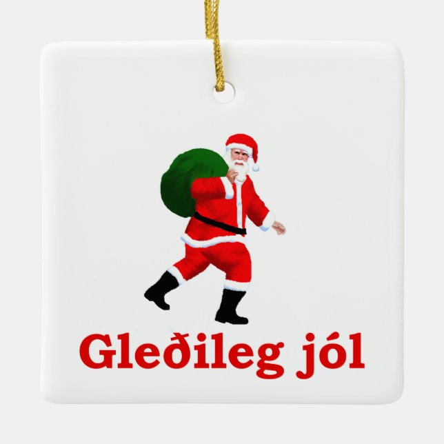 Gleðileg jól - Santa Claus Ceramic Ornament (Front)