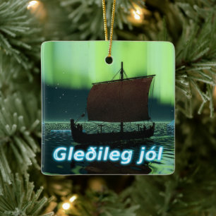 Gleðileg Jól - Viking Ship Ceramic Ornament
