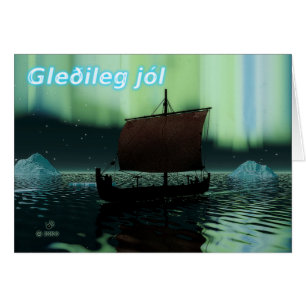 Gleðileg Jól - Viking Ship Et Northern Lights
