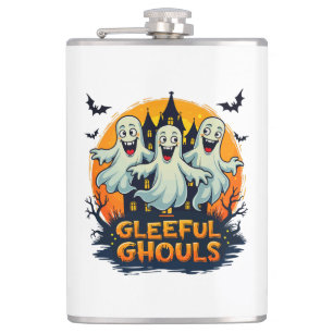 Gleeful Ghouls   Fun Halloween Ghost Artwork Hip Flask