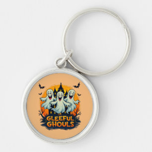 Gleeful Ghouls Fun Halloween Ghost Artwork Keychain