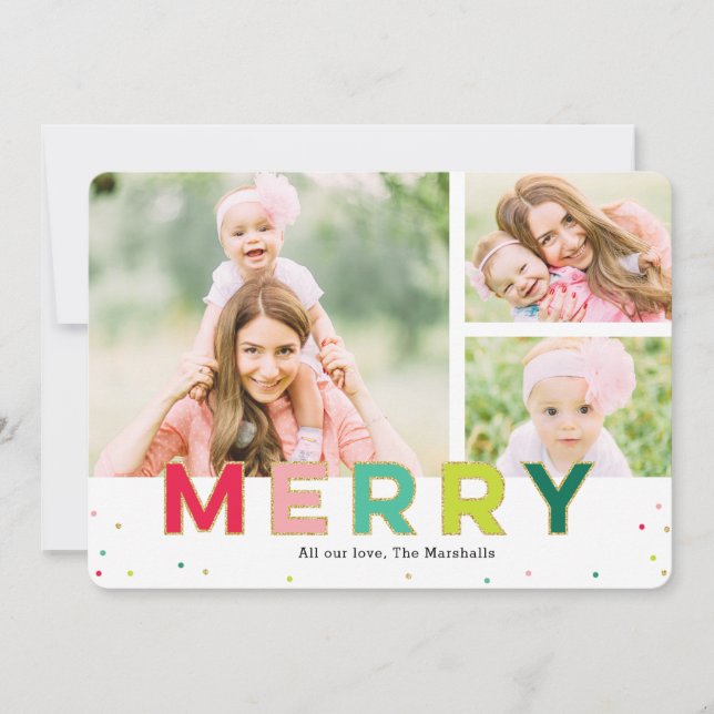 Gleeful Merry 3 Photo Carte de vacances moderne (Devant)