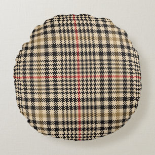 Glen Check Plaid Pixel Art Round Pillow