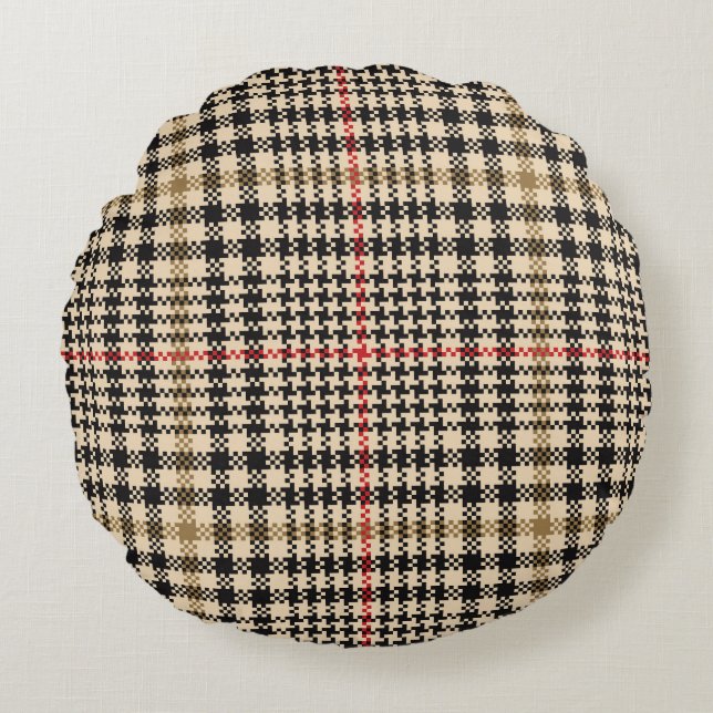 Glen Check Plaid Pixel Art Round Pillow (Front)