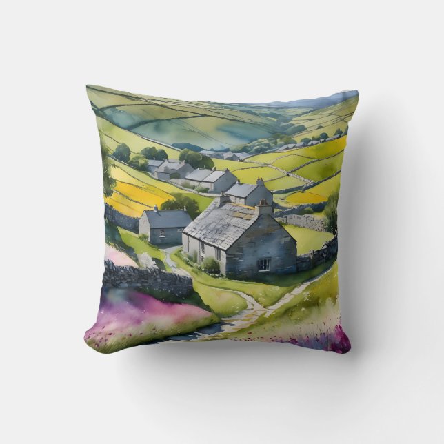 "Glen Garlands" Landscape Yorkshire Dales Scene Throw Pillow (Front)