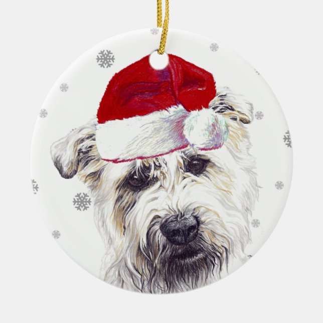Glen of Imaal Terrier - Santa Hat Christmas Bauble Ceramic Ornament (Front)