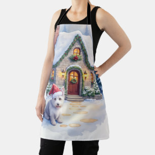 Glen of Imaal Terrier Snowy Cottage Santa Hat Apron