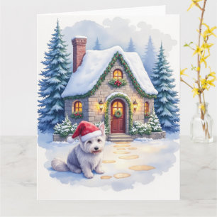 Glen of Imaal Terrier Snowy Cottage Santa Hat Card
